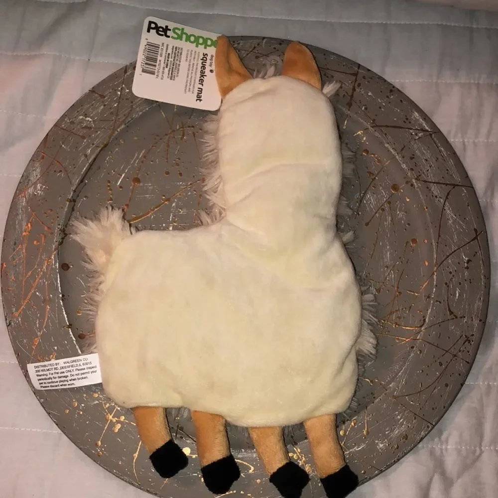 PetShoppe Ivory Green Tan Gold Llama Squeaker Mat Dog Toy